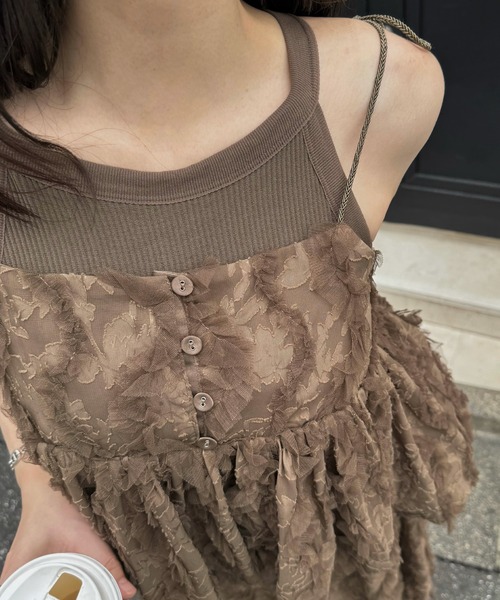 WILLFULLY（ウィルフリー） キャミソール cut jacquard tulle gather