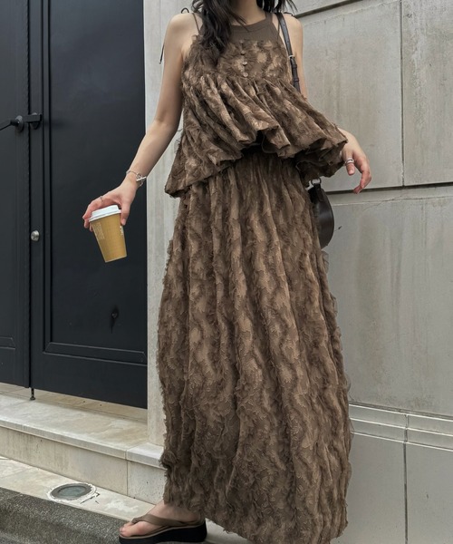 WILLFULLY（ウィルフリー） キャミソール cut jacquard tulle gather