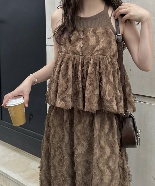WILLFULLY（ウィルフリー） キャミソール cut jacquard tulle gather