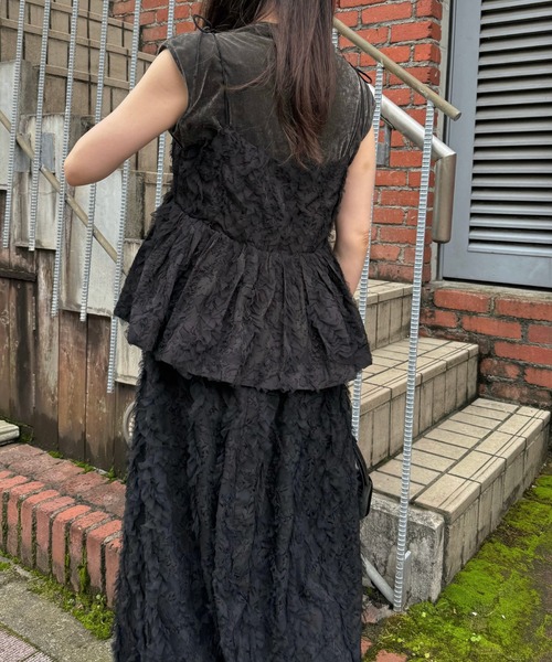 WILLFULLY（ウィルフリー） キャミソール cut jacquard tulle gather