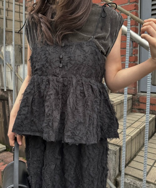 WILLFULLY（ウィルフリー） キャミソール cut jacquard tulle gather
