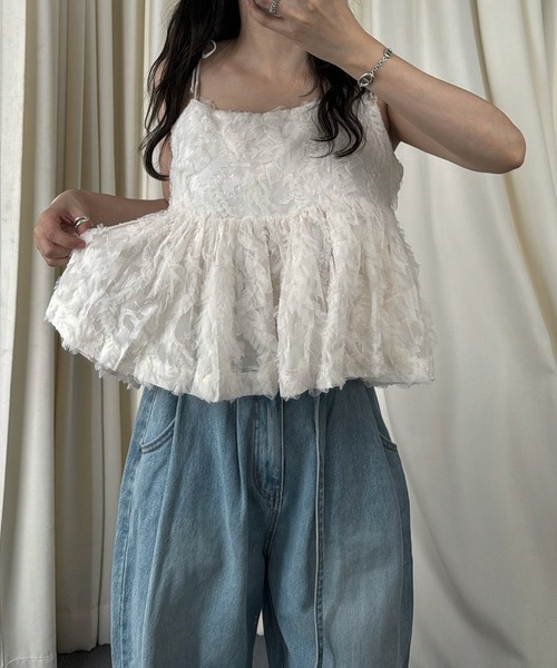 WILLFULLY（ウィルフリー） キャミソール cut jacquard tulle gather