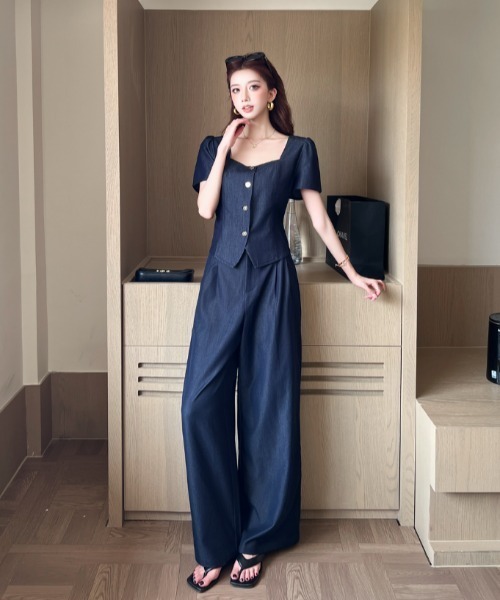 MAZZEL セットアップ　トップス FAVORITO セットアップ ソフトデニムトップスワイドパンツセットアップ