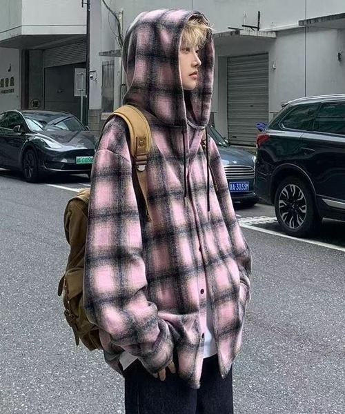 Ressaca（レサーカ） シャツ フード付きチェック柄シャツ メンズ