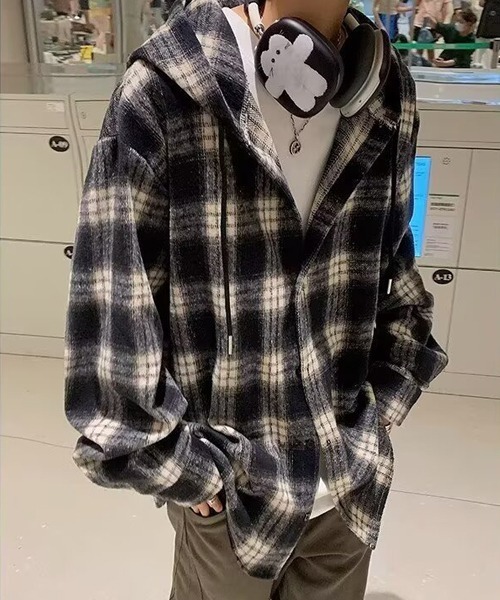 Ressaca（レサーカ） シャツ フード付きチェック柄シャツ メンズ