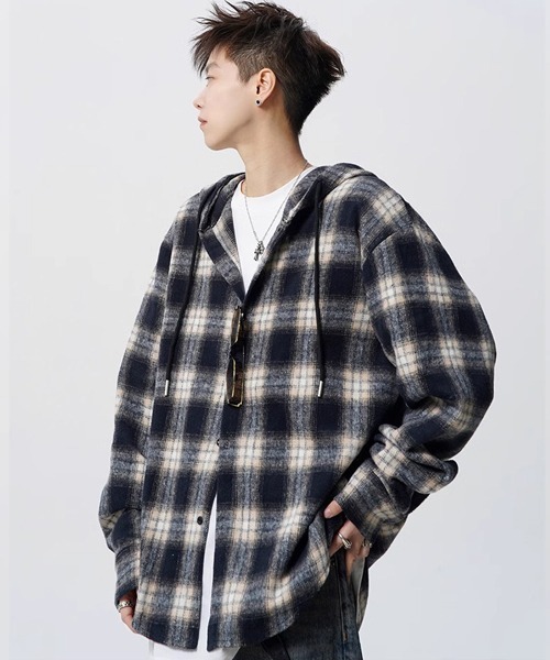 Ressaca（レサーカ） シャツ フード付きチェック柄シャツ メンズ