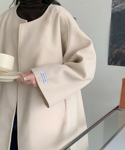 アイボリー ノーカラーコート オーバーサイズ ABITOKYO（アビトーキョー） ノーカラーコート コート オーバーサイズ