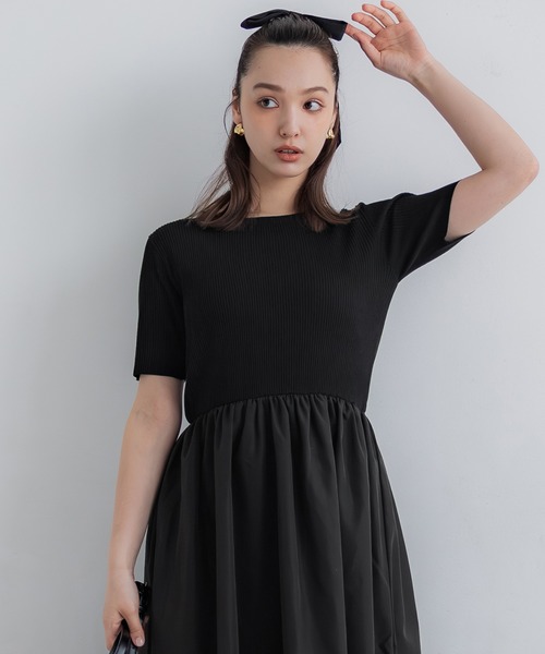 【再値下げ】cen. ドッキングサマーワンピース BLACK コカ coca クルーネックサマーニットウエストドッキング