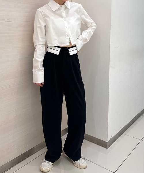 solleim スラックス パンツ ウエスト折り返しツータック