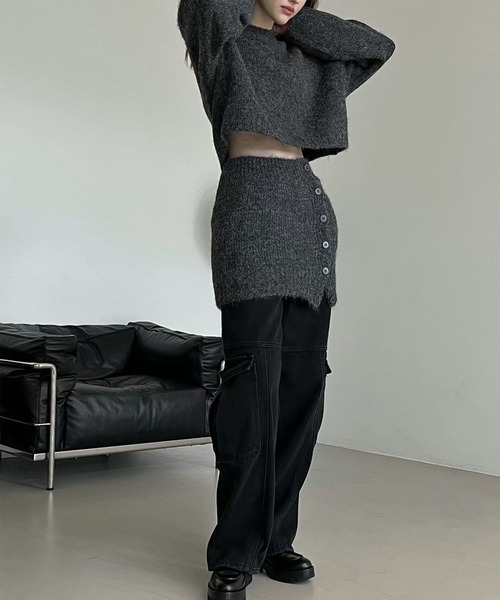 ニット セーター モヘアライクニットセットアップ/フロントボタンビスチェセットニット レディース LYEON ニット セーター モヘアライクニットセットアップ