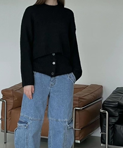 ニット セーター モヘアライクニットセットアップ/フロントボタンビスチェセットニット レディース LYEON ニット セーター モヘアライクニットセットアップ