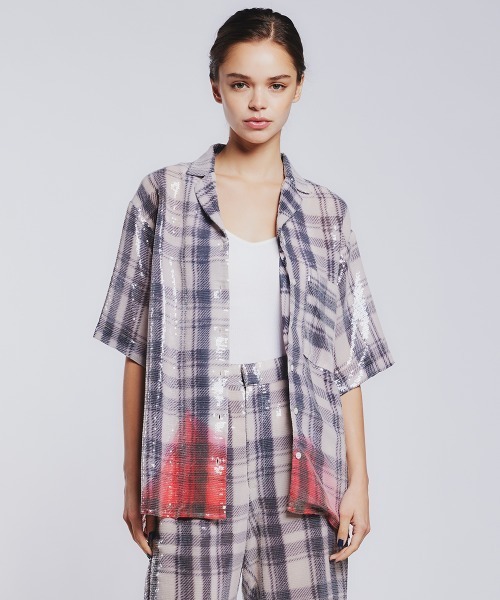 Sov. シルクオーガンジーチェックブラウス 24 AW NEW ARRIVAL Sov. シルクオーガンジーチェックブラウス
