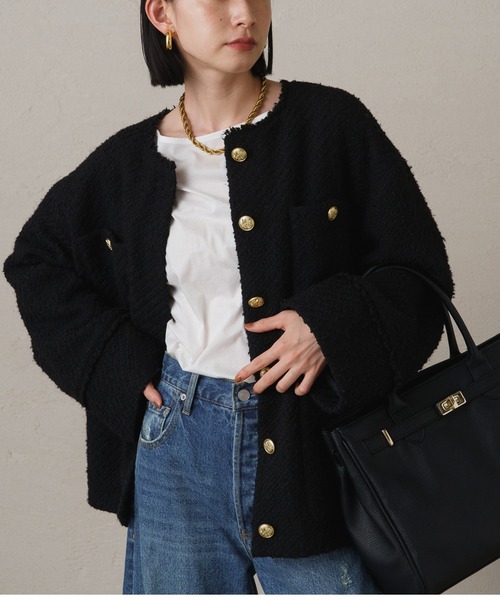 タグ付き LOUNGEDRESS ツイードジャケット ブラック レディース Loungedress 「LOUNGEDRESS」 ツイードジャケット FREE ブラック