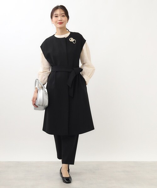 ベスト ジレ 「SALE／手洗い可」サッシュベルト付きロングジレ レディース Reflect ベスト ジレ 「SALE／手洗い可」サッシュベルト付き