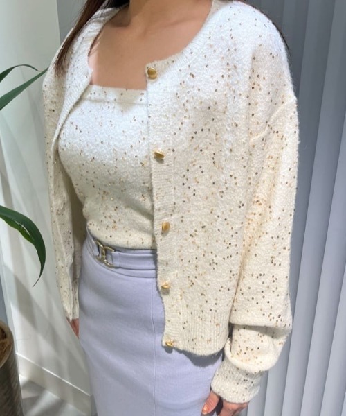 24AW PINKY&DIANNE スパンコールニットベアトップ カーディガン 24AW PINKY&DIANNE スパンコールニットベアトップ カーディガン