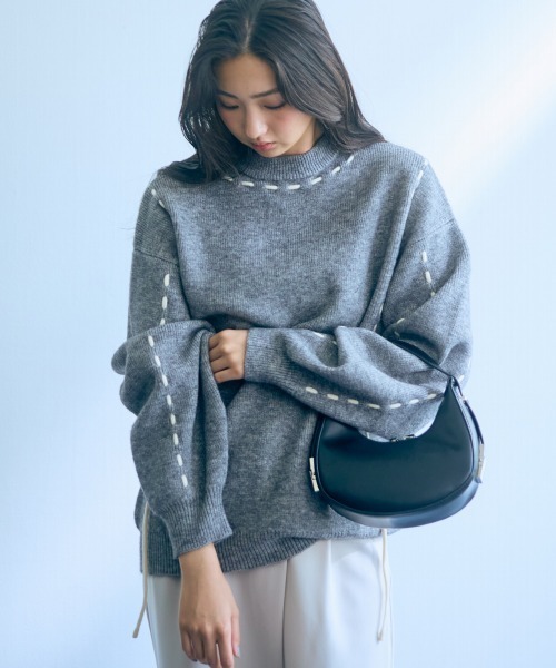 slattgir ニット セーター 高身長 ハンドステッチニットプル
