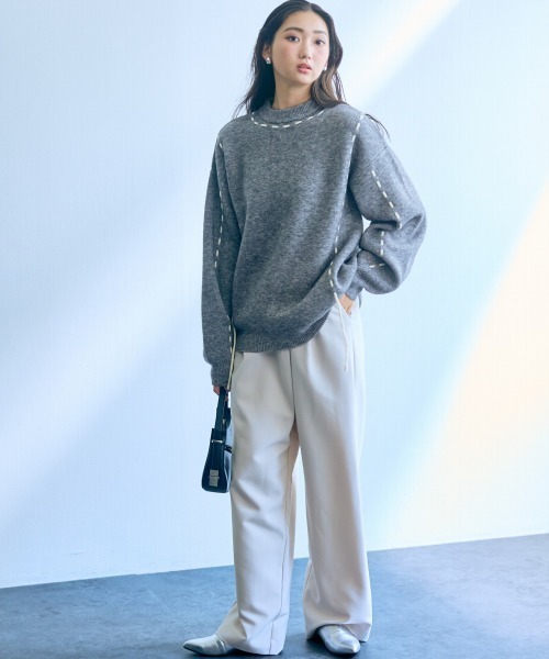 slattgir ニット セーター 高身長 ハンドステッチニットプル