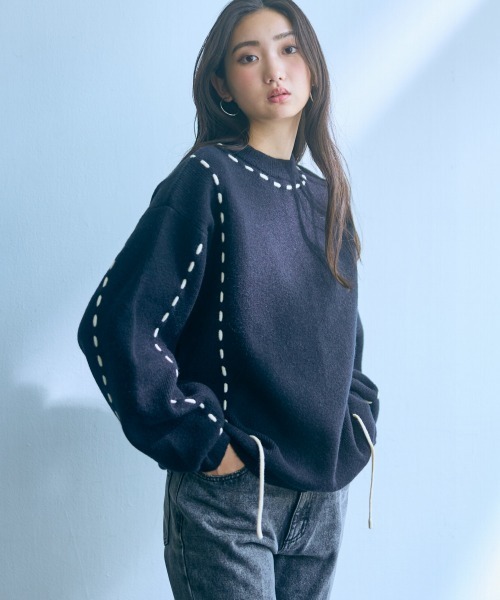 slattgir ニット セーター 高身長 ハンドステッチニットプル