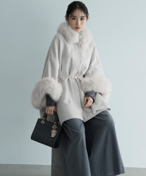 snidel ファー付きケープコート ファー付きミドルケープコート(コート)｜アウター｜SNIDEL(スナイデル