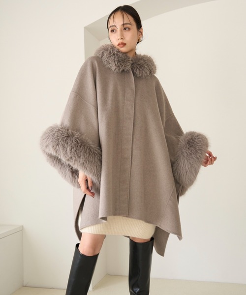 SNIDEL（スナイデル） コート アウター ファー付きミドルケープコート