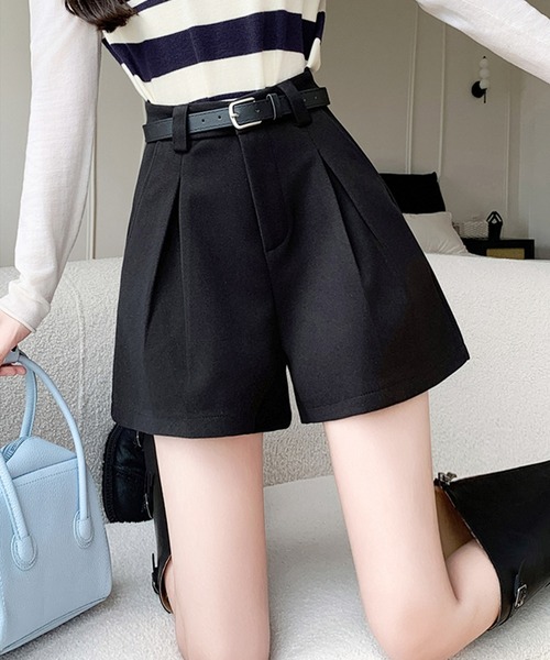 frunco パンツ ベルト付きタックショートパンツ レディース