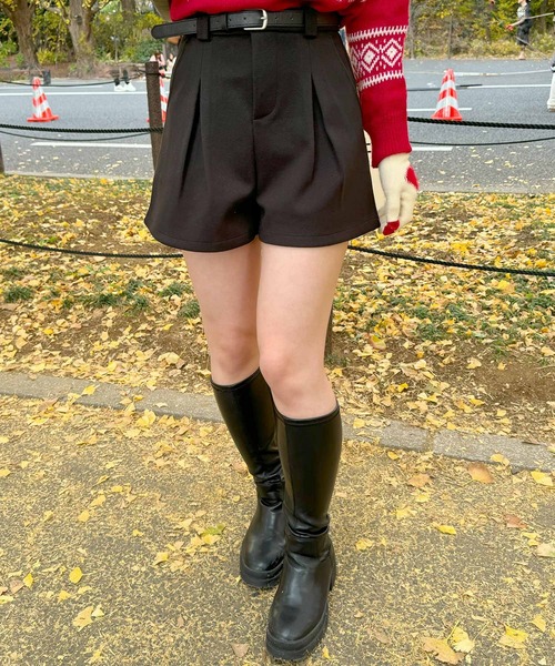 ベルト付きショートパンツ Amazon | [セルフォード] ベルト付きハイウエストショートパンツ