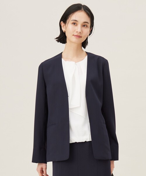 自由区　ノーカラージャケット スーツL ストレッチ 自由区 ジャケット ノーカラージャケット ライトストレッチノー