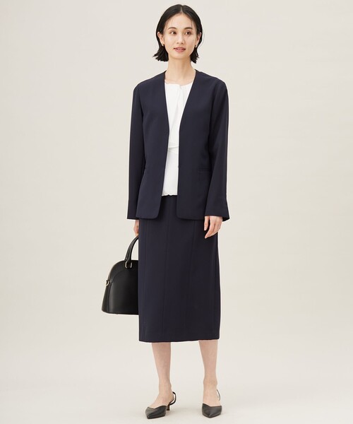 自由区　ノーカラージャケット スーツL ストレッチ 自由区 ジャケット ノーカラージャケット ライトストレッチノー