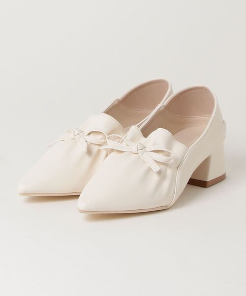 D'ICI クラフトリボンモチーフパンプス （ホワイトカタオシ)23.5センチ LibertyDoll（リバティードール） パンプス ギャザーデザイン リボン