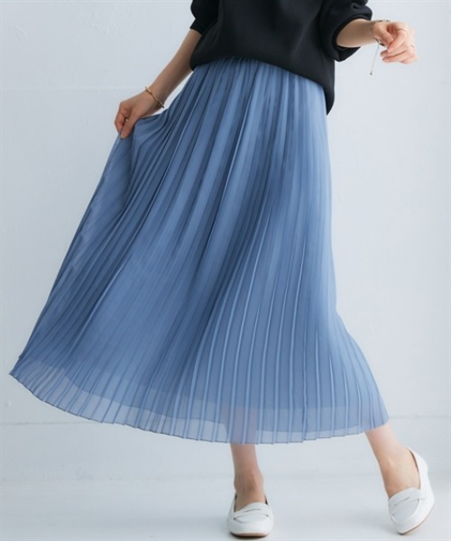 ANAYIシフォン プリーツロングスカート美品 ニッセン（nissen） スカート シフォンプリーツロングスカート「大きい