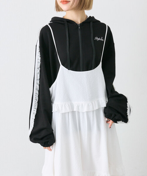 パーカー ポンチドッキングギャザーパーカー レディース AMERICAN HOLIC パーカー ダンボールポンチZIPパーカー