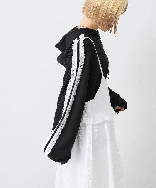 レースパーカー w closet パーカー ポンチレースラインパーカー レディース
