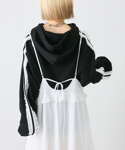w closet パーカー ポンチレースラインパーカー レディース