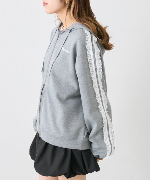 パーカー ポンチドッキングギャザーパーカー レディース AMERICAN HOLIC パーカー ダンボールポンチZIPパーカー