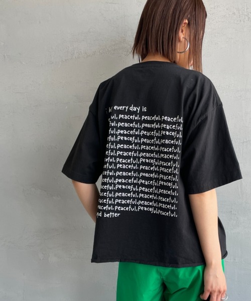 tシャツ 「FUNG/ファング」 PEACEFUL FB カットオフプリントTシャツ レディース