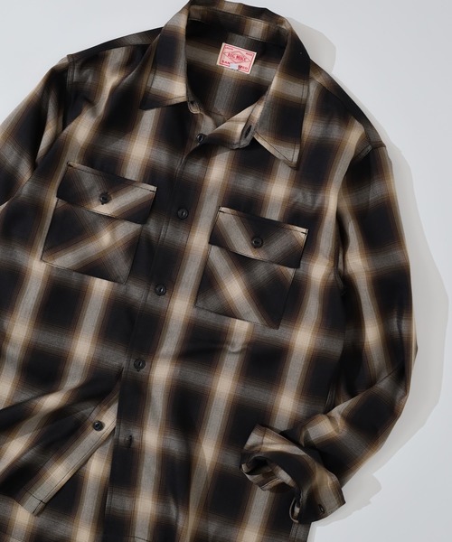 00s レーヨン シャツ オンブレ チェック ブラック M BIG MIKE シャツ レーヨン オンブレチェック ブロックチェック