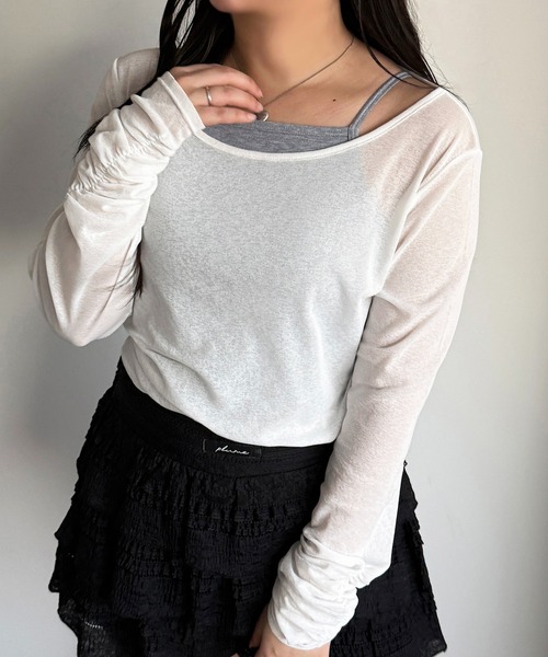 美品✨フミカウチダ レイヤードシアークロップドトップス ホワイト apres jour mignon（アプレジュールミニョン） tシャツ レイヤード