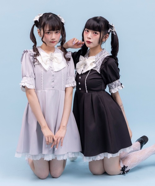 DearMyLove ワンピース レース重ねパールリボンお嬢様ワンピース
