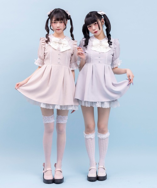 DearMyLove ワンピース レース重ねパールリボンお嬢様ワンピース