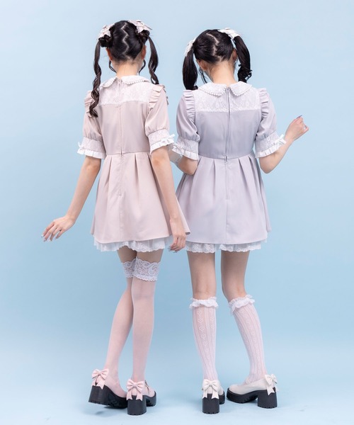DearMyLove ワンピース レース重ねパールリボンお嬢様ワンピース