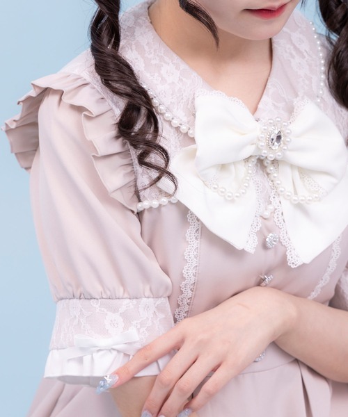 DearMyLove ワンピース レース重ねパールリボンお嬢様ワンピース