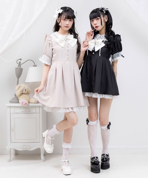DearMyLove ワンピース レース重ねパールリボンお嬢様ワンピース