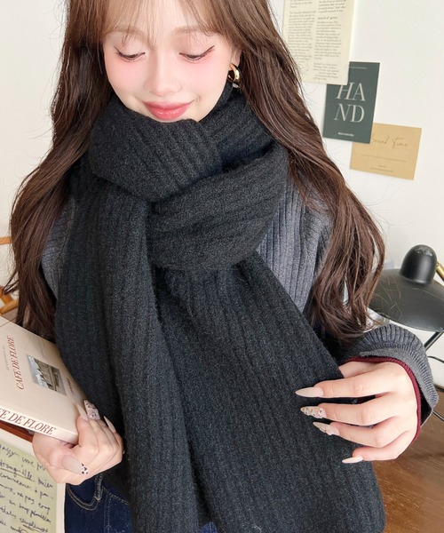 moment+ マフラー ストール 大判リブニットマフラー レディース
