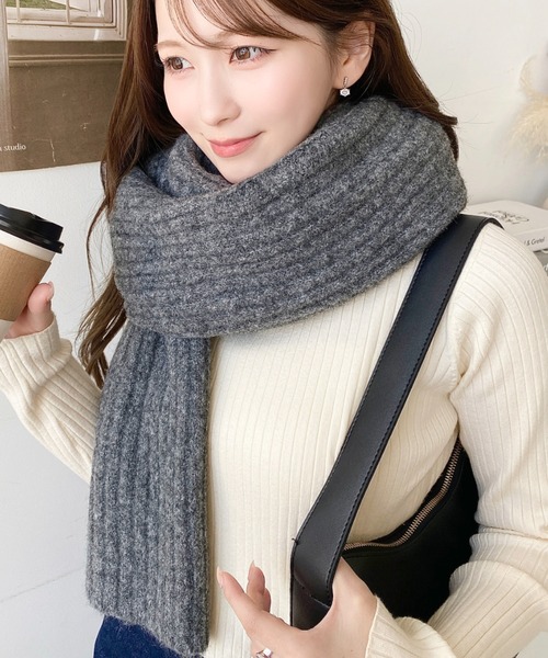 moment+ マフラー ストール 大判リブニットマフラー レディース
