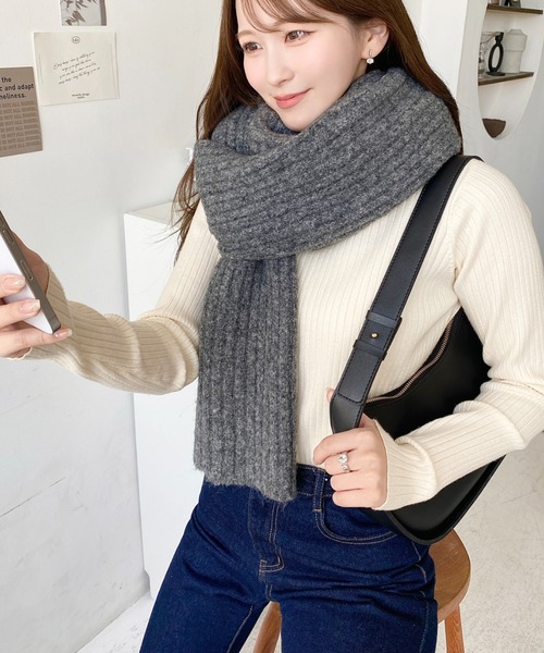 moment+ マフラー ストール 大判リブニットマフラー レディース