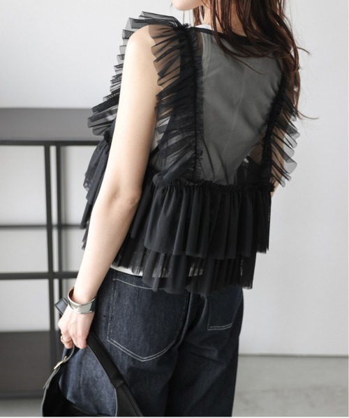 【完売】チュールベスト セール】チュールフリルショートベスト（ベスト）｜rectangle