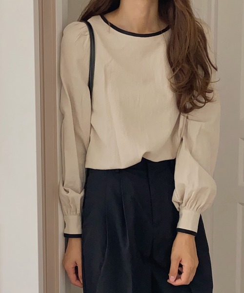 [LAUIR] длинный рукав блуза SMALL grayish бежевый женский 