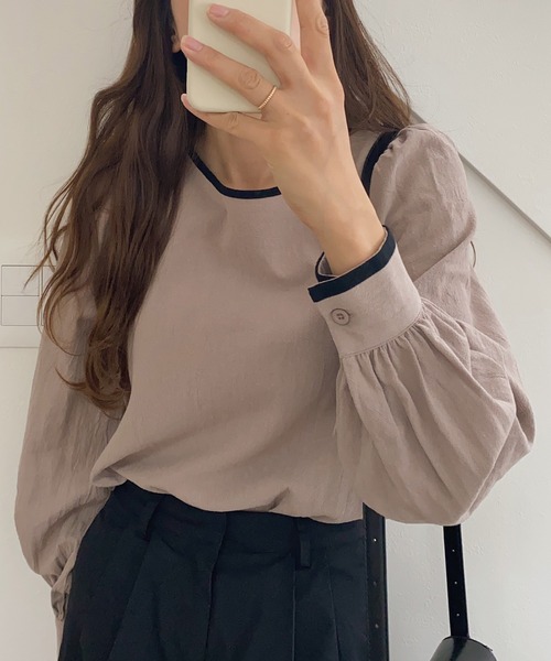 [LAUIR] длинный рукав блуза SMALL grayish бежевый женский 