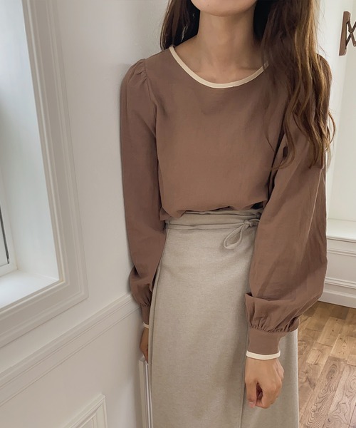 [LAUIR] длинный рукав блуза SMALL grayish бежевый женский 