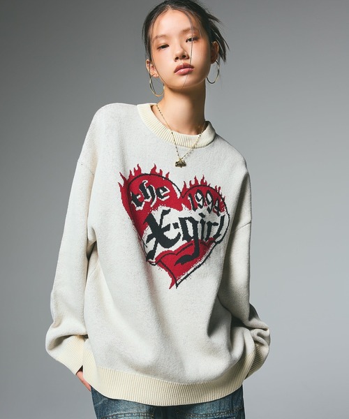 X-girl ニット セーター HEART LOGO JACQUARD KNIT TOP